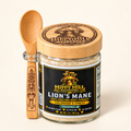 Lion’s Mane powder 2 oz jar with wooden spoon